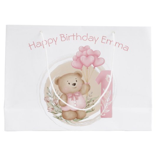 かわいいパーソナライズされた第1回誕生日抱き枕for Girl ラージペーパーバッグ (裏面)