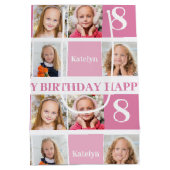 かわいいパーソナライズされた誕生日ガールフォトコラージピンク ミディアムペーパーバッグ (裏面)