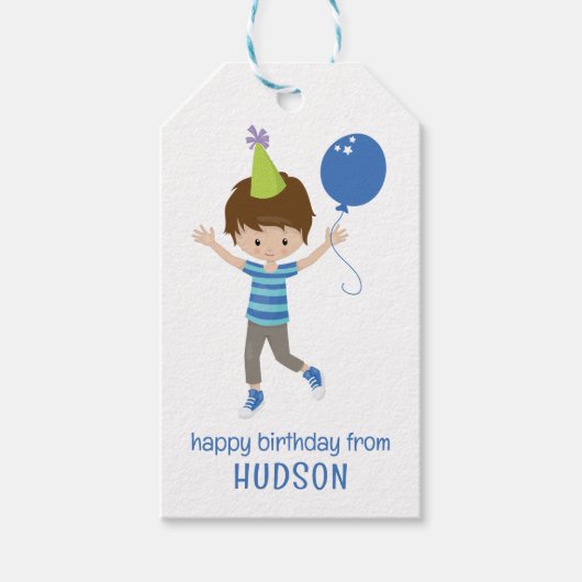 かわいいパーソナライズされた誕生日ボーイ ギフトタグ (正面)