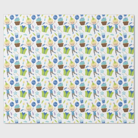 かわいいパーソナライズされた誕生日ボーイ ラッピングペーパー (フラット)