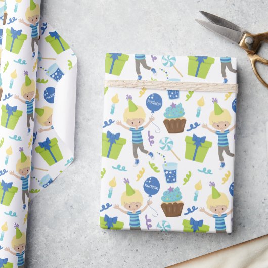 かわいいパーソナライズされた誕生日ボーイ ラッピングペーパー