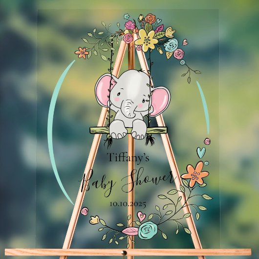 かわいいパーソナライズされた象の赤ちゃんシャワー アクリルサイン