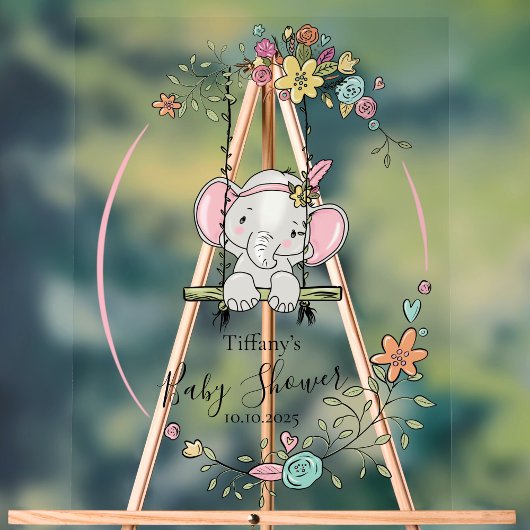 かわいいパーソナライズされた象の赤ちゃんシャワー アクリルサイン