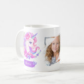 かわいいパーソナライズされた贈り物フローラユニコーン写真名 コーヒーマグカップ (正面左)
