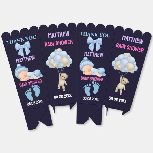 かわいいパーソナライズされた赤ちゃんシャワーお願いボックス フェイバーボックス (見開き)