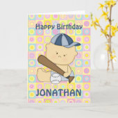 かわいいパーソナライズされた野球少年誕生日カード カード (黄色い花)
