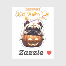 かわいいパーソナライズされた面白いハロウィーンパグパピーキャンディ シール