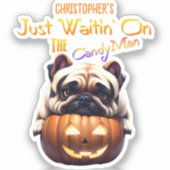 かわいいパーソナライズされた面白いハロウィーンパグパピーキャンディ シール (正面)