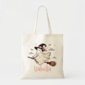 かわいいパーソナライズされた魔女幽霊トリックまたはキャンディを扱う トートバッグ (正面)