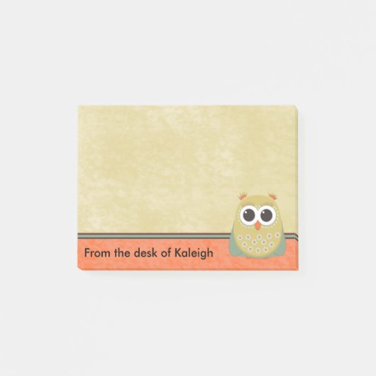 かわいいパーソナライズされた黄色い緑とオレンジフクロウ ポストイット (正面)