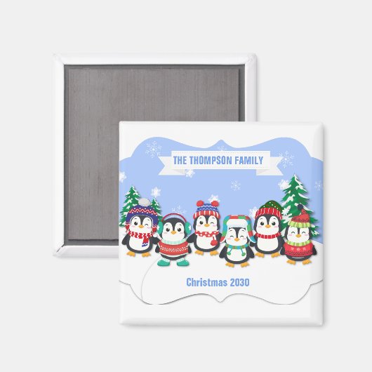 かわいいパーソナライズされた6ペンギンのクリスマスマグネット マグネット (正面/裏面)