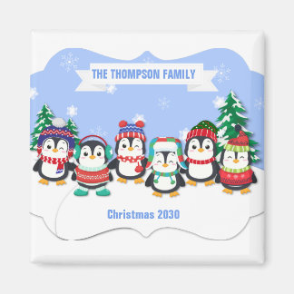 かわいいパーソナライズされた6ペンギンのクリスマスマグネット マグネット