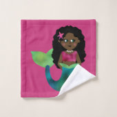 かわいいパーソナライズなアフリカのフェイクなホイルの黒の人魚 バスタオルセット (ウォッシュタオル)