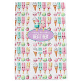 かわいいパーソナライズアイスクリームポップ夏の誕生日ガールズ ミディアムペーパーバッグ (正面)