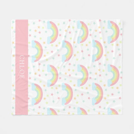 かわいいパーソナライズレインボースターパステル雲スイート フリースブランケット (正面(横))
