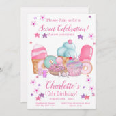 かわいいパーティーの招待状、編集可能な誕生日 招待状 (正面/裏面)