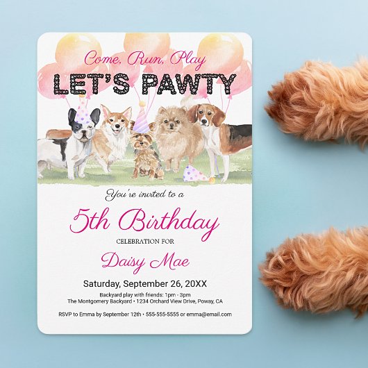かわいいパーティーをしよう カスタム犬の誕生日パーティー 招待状