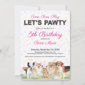 かわいいパーティーをしよう ピンクのカスタムドッグバースデーパーティー 招待状 (正面)