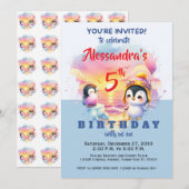かわいいパーティーアニマルペンギンキッズ誕生日パーティー 招待状 (正面/裏面)