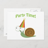 かわいいパーティータイムカタツムリ インビテーションポストカード (正面/裏面)