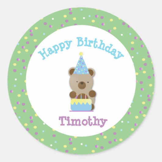 かわいいパーティーテディベア誕生日 ラウンドシール (正面)