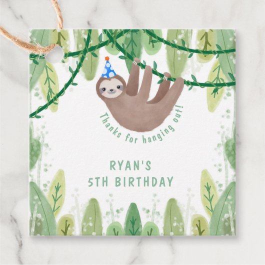 かわいいパーティーナマケモノの帽子の誕生日 フェイバータグ (正面)