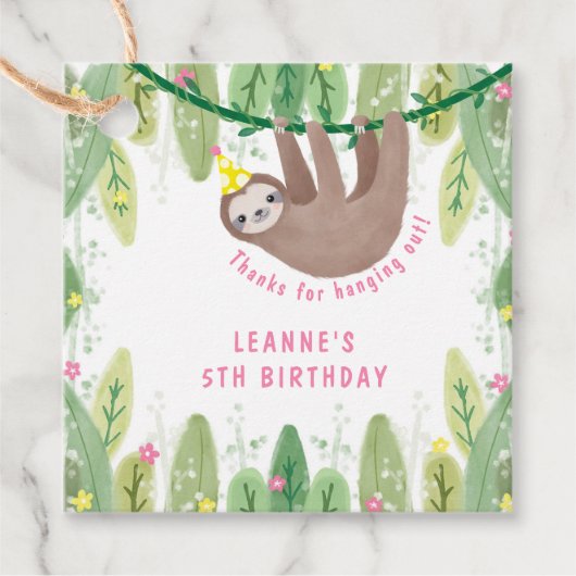 かわいいパーティーナマケモノの黄色い帽子の誕生日 フェイバータグ (正面)