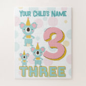 かわいいパーティーハットコアラ番号3ピンクとティール(緑がかった色) ジグソーパズル (縦)