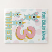 かわいいパーティーハットコアラ番号3ピンクとティール(緑がかった色) ジグソーパズル (横)