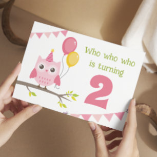 かわいいパーティーフクロウさん2誕生日 招待状