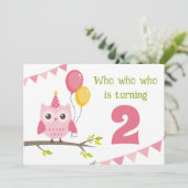 かわいいパーティーフクロウさん2誕生日 招待状 (スタンド正面)