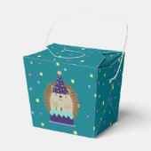 かわいいパーティーヘッジホッグと紙吹雪背景 フェイバーボックス (正面サイド)