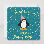 かわいいパーティーペンギン誕生日パーティーへの招待 招待状 (裏面)