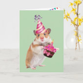 かわいいパーティーマウス及びカップケーキ誕生日 カード (黄色い花)