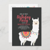 かわいいパーティーラマと風船の誕生日招待状 インビテーションポストカード (正面/裏面)