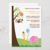 かわいいパーティー動物おもしろい誕生パーティーの招待 招待状 (正面/裏面)