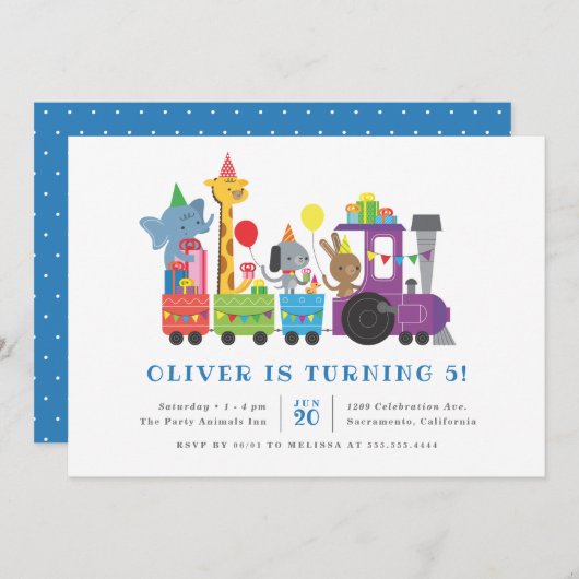 かわいいパーティー動物が子どもの誕生日パーティーを訓練 招待状 (正面/裏面)