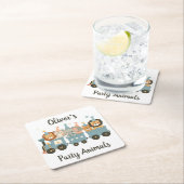 かわいいパーティー動物たちパーソナライズされた|過去記事 スクエアペーパーコースター (インサイチュ)