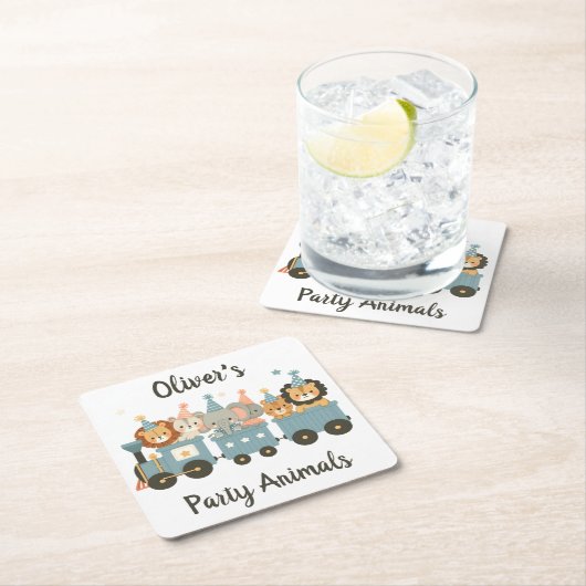 かわいいパーティー動物たちパーソナライズされた|過去記事 スクエアペーパーコースター (インサイチュ)