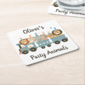 かわいいパーティー動物たちパーソナライズされた|過去記事 スクエアペーパーコースター (アングル)