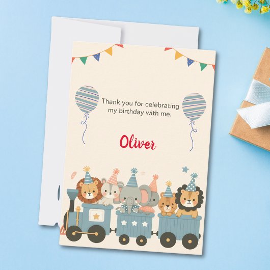 かわいいパーティー動物の列車歓迎看板 サンキューカード