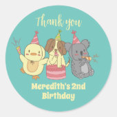かわいいパーティー動物の漫画子供の誕生日パーティー ラウンドシール (正面)