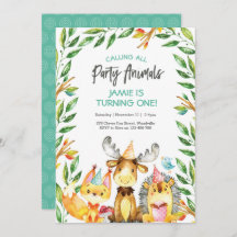 かわいいパーティー動物の誕生日の招待