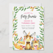 かわいいパーティー動物の誕生日の招待 招待状 (正面)