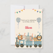 かわいいパーティー動物の電車のウェルカムサイン サンキューカード (正面)