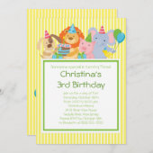 かわいいパーティー動物バースデーパーティ招待状 招待状 (正面/裏面)