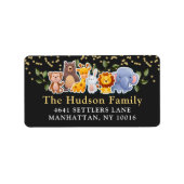 かわいいパーティー動物緑ブラック住所 シール (正面)