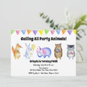 かわいいパーティー動物誕生日招待状 招待状 (スタンド正面)