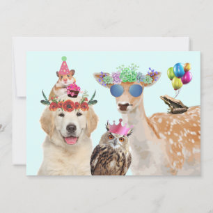 かわいいパーティー動物誕生日 招待状