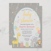 かわいいパーティー動物赤ちゃんシャワー招待状黄色 招待状 (正面/裏面)